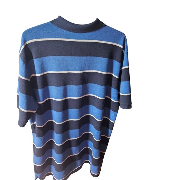 L.L. Bean Mens XL Blue Striped Short Sleeve Polo Shirt 100% Cotton Casual Wear - Picture 3 of 5